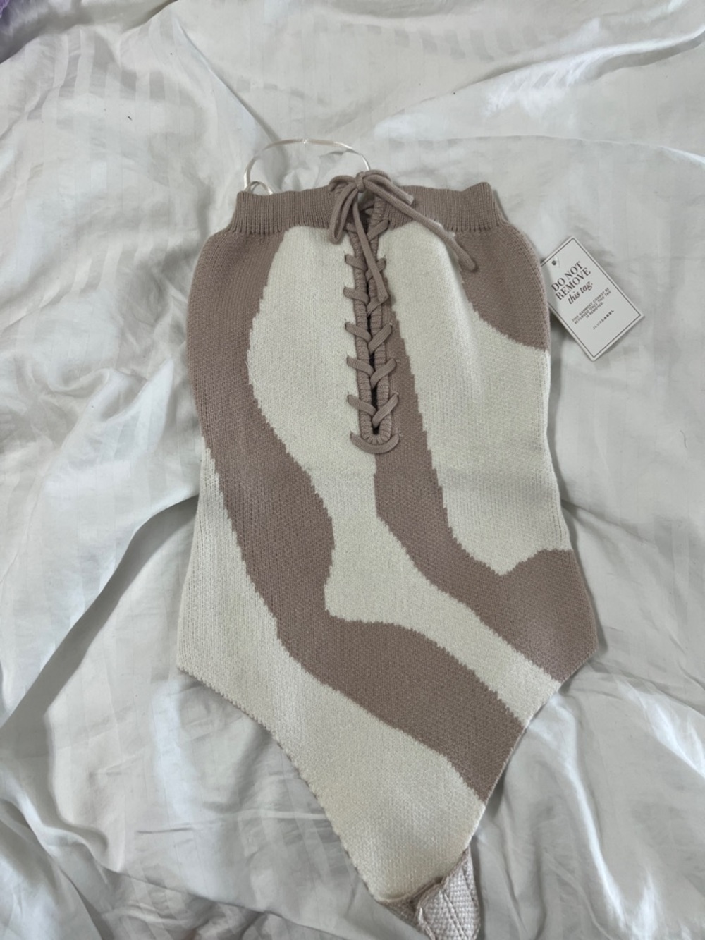 JLUXLABEL Knit Lace-Up Bodysuit in Beige & Cream